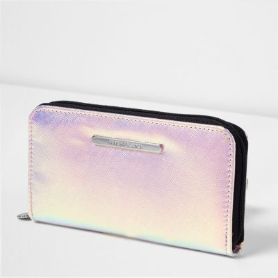 Girls pink iridescent zip around purse